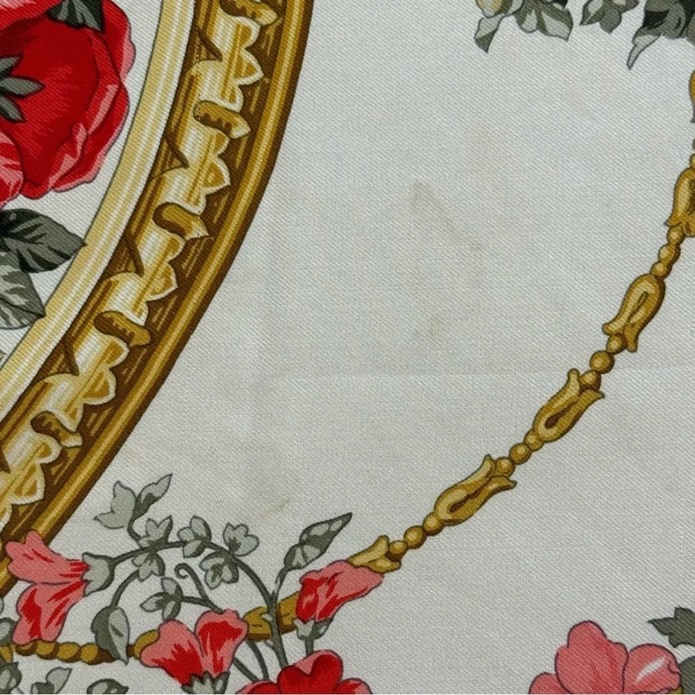Trussardi Red and Gold Ornate Floral Scarf